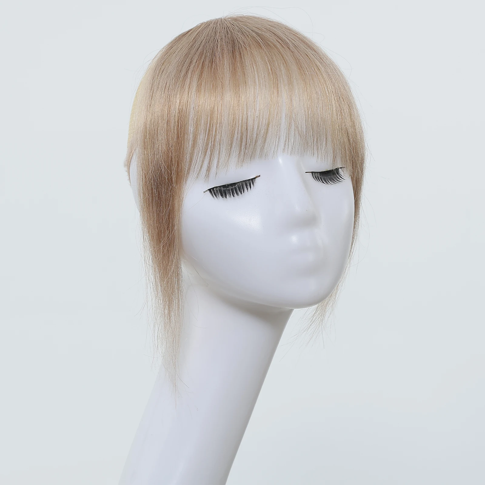 100% Human Hair Bangs Clip-in Extension Natural Looking Hairpiece Champagne Blonde Fringe for Women Heat Resistant Daily Party