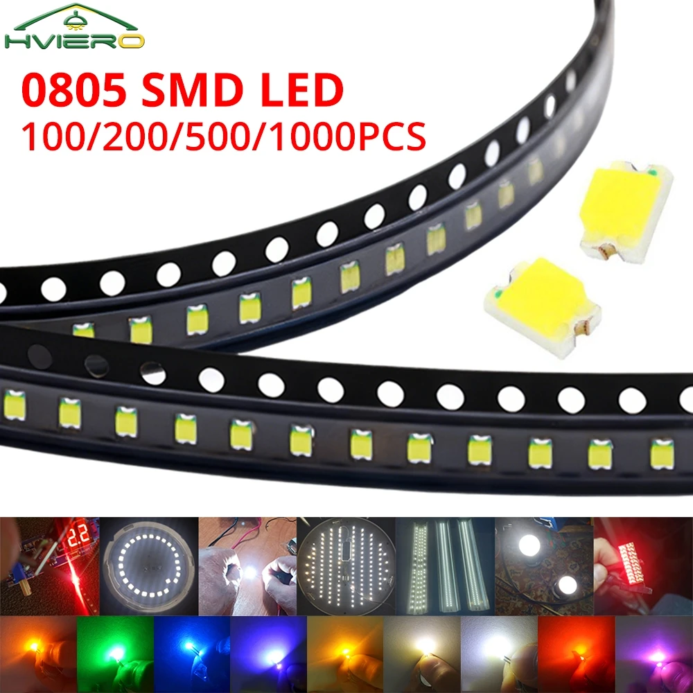 

100/200/500/1000X 0805 SMD LED Chips 2.0~3.0V White Red Green Blue Yellow Super Bright Lamp Highlight Light Emitting Diode Patch