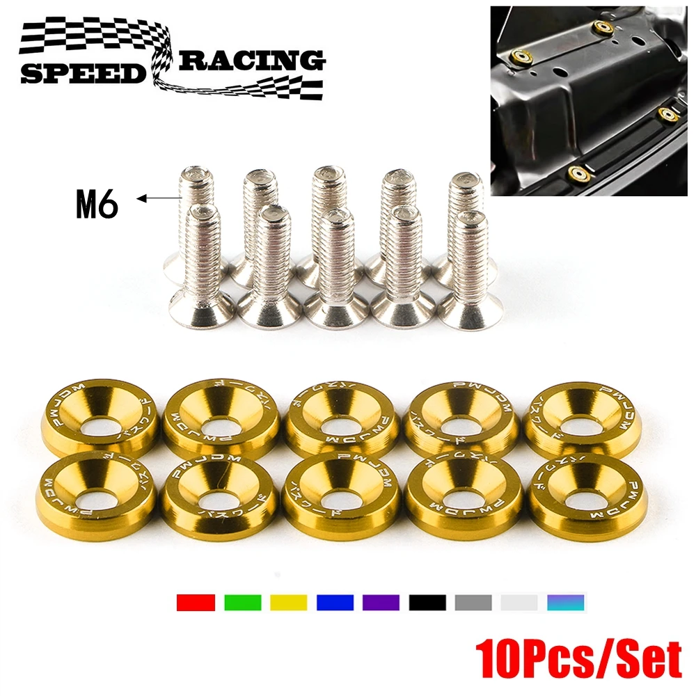 10Pcs/Set M6 * 20mm JDM Bumper Fender Washer Kit Engine Bay Dress Up Bolts Fasteners Aluminum Concave Hex Screws