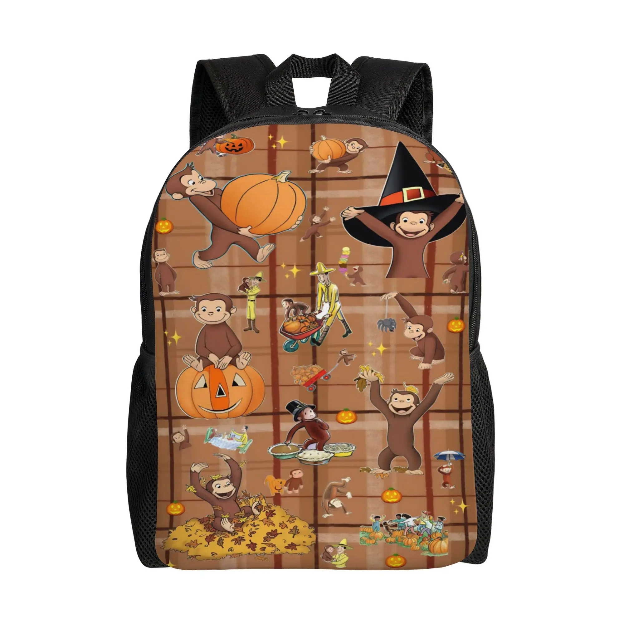 Halloween Curious George Themed Backpack Youth  Print Backpacks Polyester Fun School Bags Travel Design Rucksack