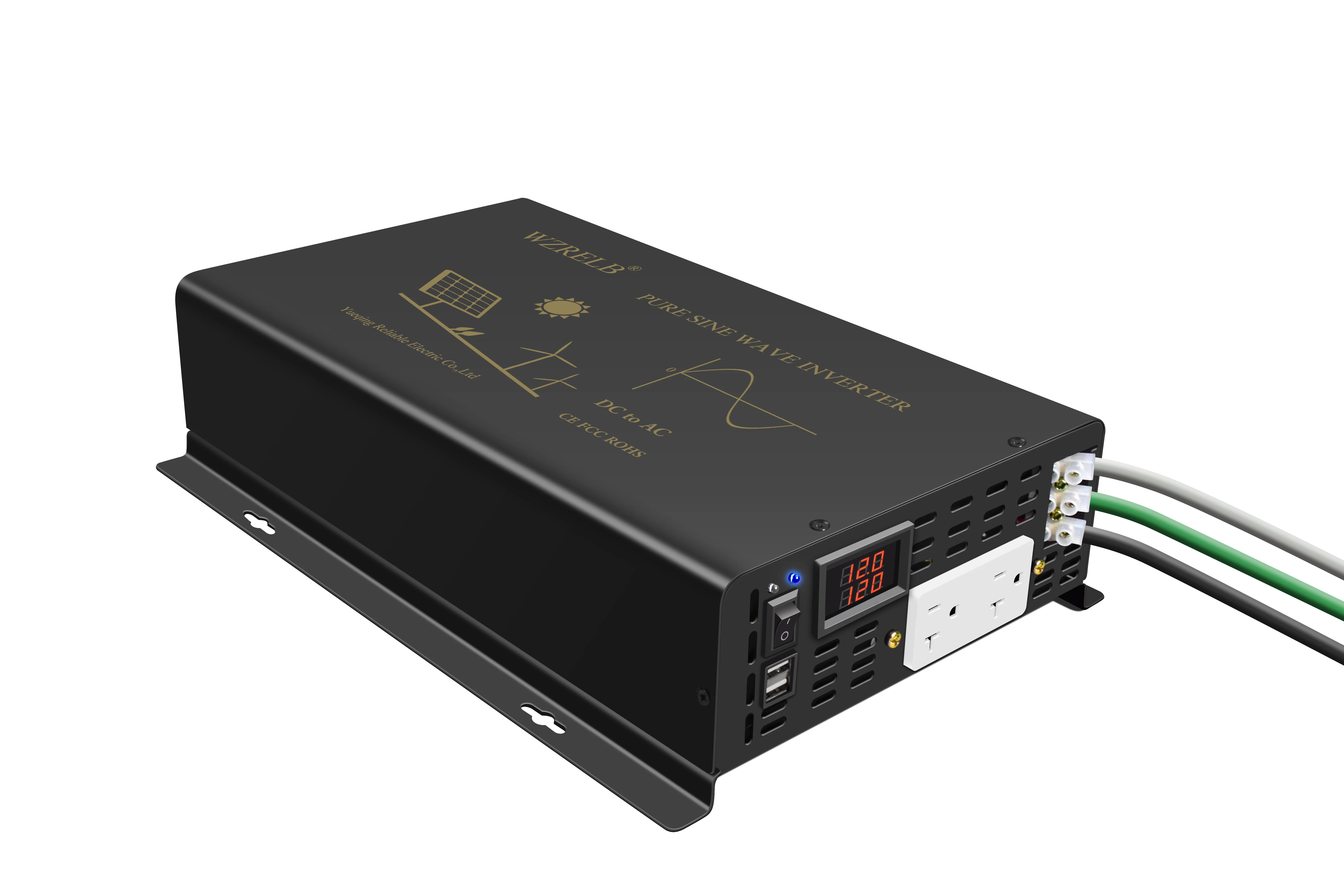 2000W Pure Sine Wave Solar Inverter 2.4A 5V USB Port,Battery 12/24V/48V DC to 110V/120V/220V/240V Dual AC Outlet Power Converter