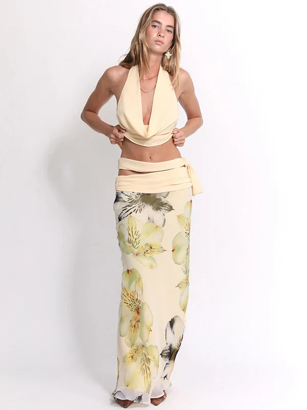 

Сексуальный облегающий комплект с длинной юбкой с принтом, женские повседневные брюки, весенний сезон, материал из искусственной кожи K25S67406, бренд без бренда