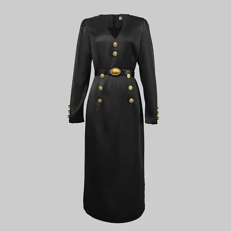 BabYoung 여성 블랙 웨딩 저녁 연회 드레스 의류 정장 겨울 봄 Buttoned 여성 빈티지 긴 소매 드레스