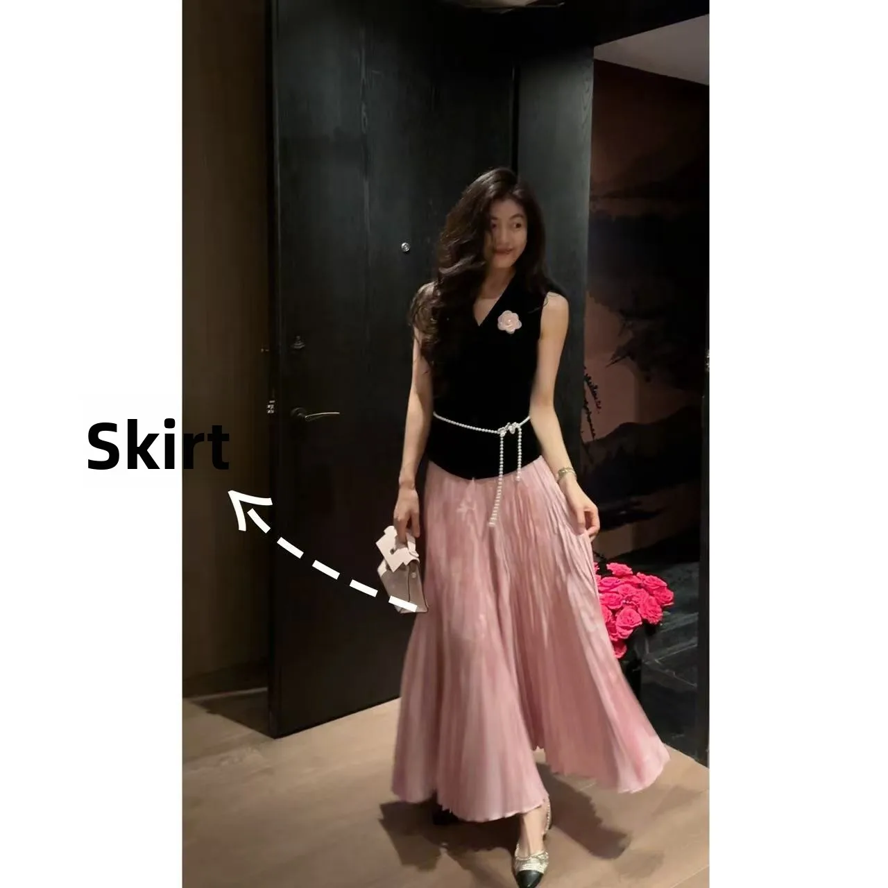 

N·COU Весенняя новинка: женская юбка-танг с высокой талией, плиссированная, с жемчугом, в традиционном китайском стиле, модель Dy8089