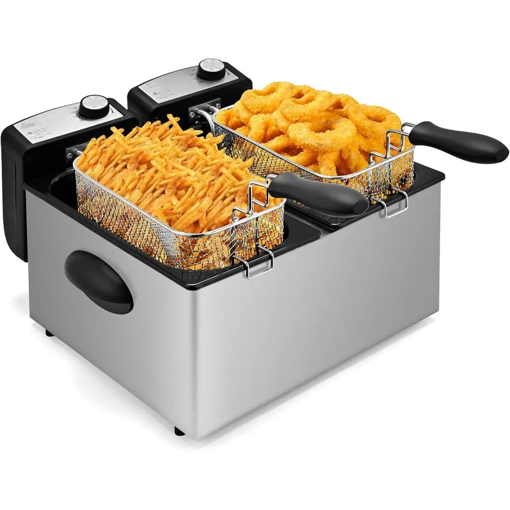 

6L Electric Deep Fryer with Adjustable Temp, Timer, Lid Window, Odor Filter, Stainless Steel for Perfect Kitchen Frying