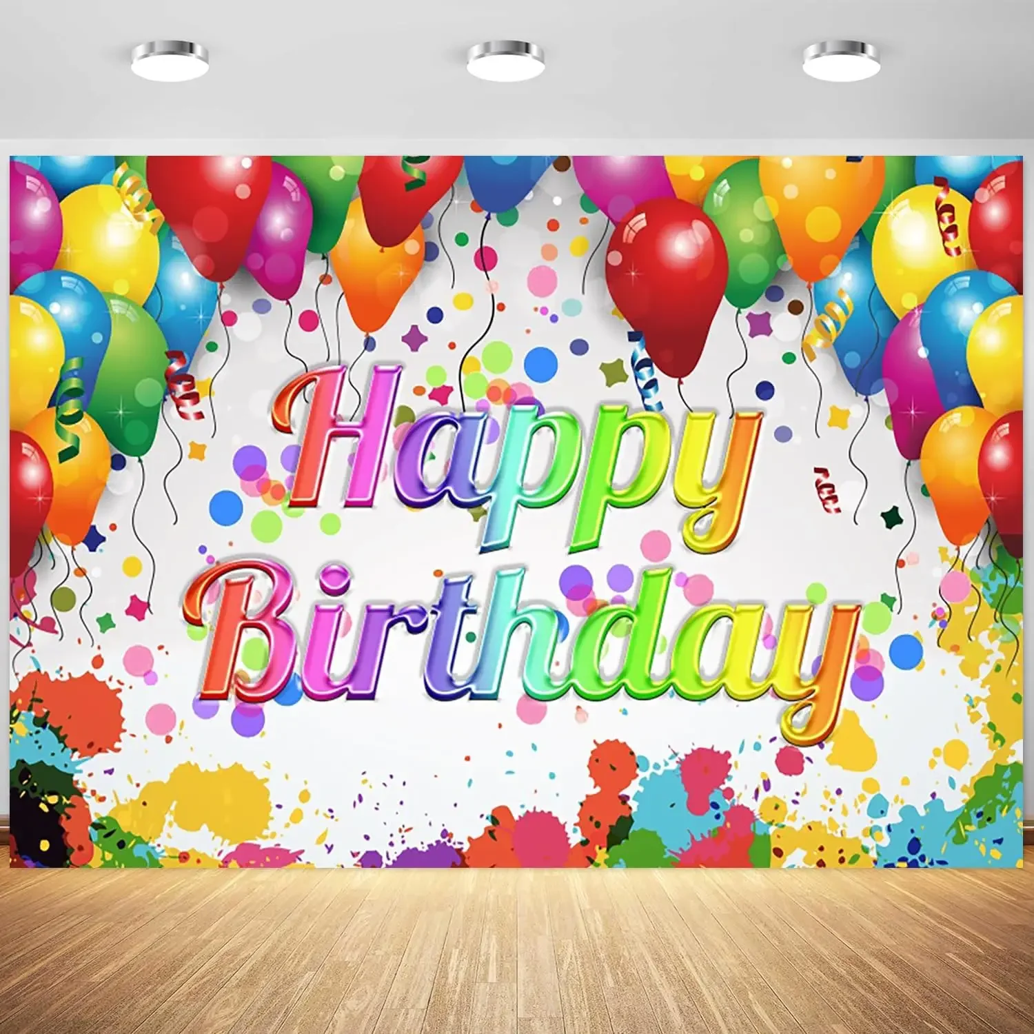 

Happy Birthday Backdrop Colorful Balloons Graffiti Kids Boys Girls Party Banner photo background photography backdrop