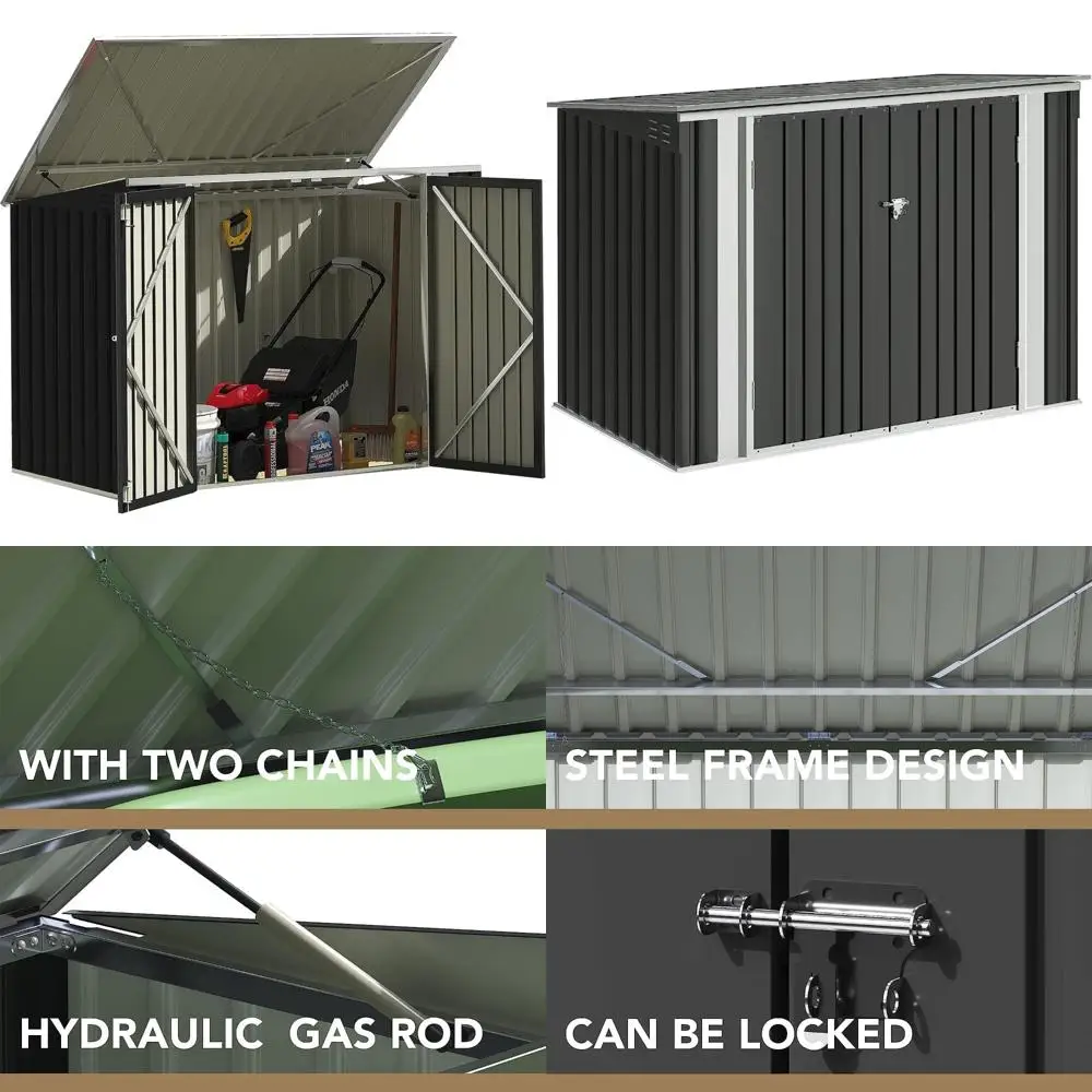 Outdoor Storage Shed by Devoko - 5.8 x 3.3 FT Metal Trash Shed with Waterproof Design, Lid Chain, and Hydraulic Gas Rod for Easy