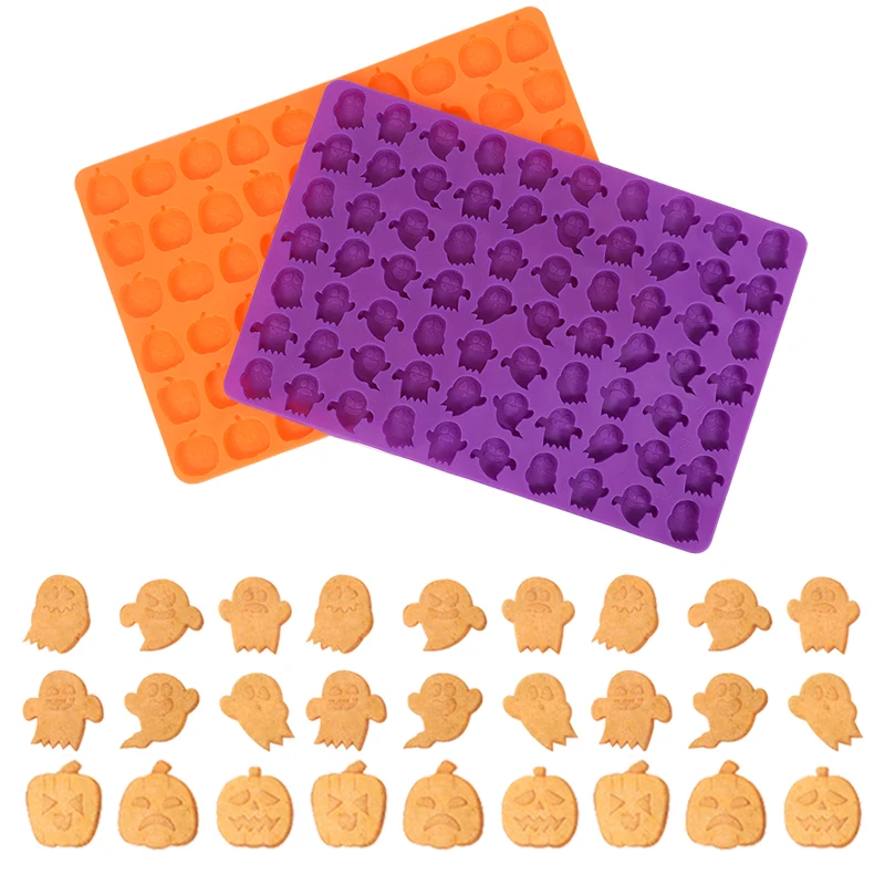 

1P 60/70 Holes Halloween Pumpkin Ghost Silicone Mold Ice Cube Fondant Chocolate Cookie Moulds Bakeware Tray Decorating Tools