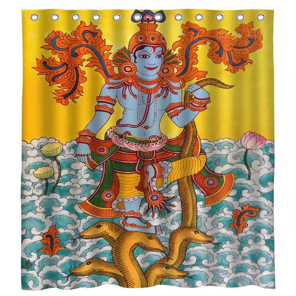 South Indian Hindu Krishna Art Snake Adanarieswaran Kerala Mural Painting Shower Curtain By Ho Me Lili For Bathroom Decoration