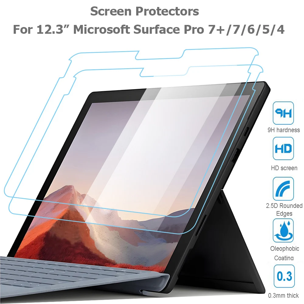 

Защитная пленка для экрана Microsoft Surface Pro 7, 6, 5, 4, 2 шт., прозрачное закаленное стекло для Surface Pro 7+, HD 9H 2.5D, устойчивая к царапинам пленка