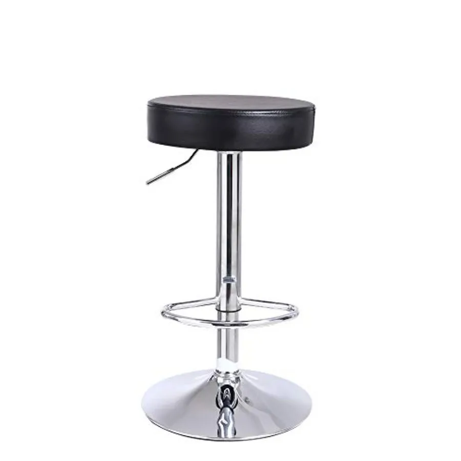 

Round Bar Stool PU Leather with Footrest Height Adjustable Swivel Pub Chair Home Kitchen Bar stools Backless Stool Black