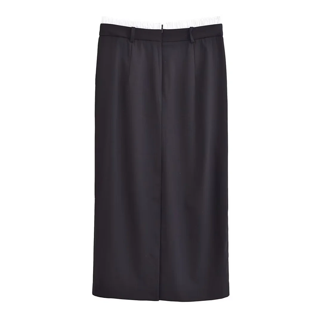 Women Black Straight Midi Skirt High Waist All-season for Holiday Party Long Skirts