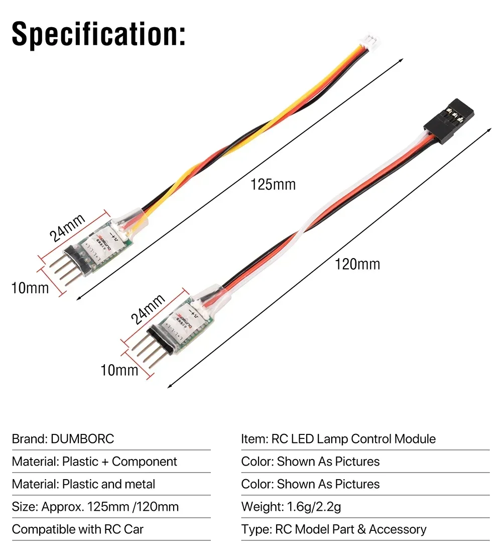 DUMBORC 3CH RC Light Controller Module LED Switch Panel System Turn on/off ZH1.5/JR for RC Mini Car Fixed-wing Aircraft Parts