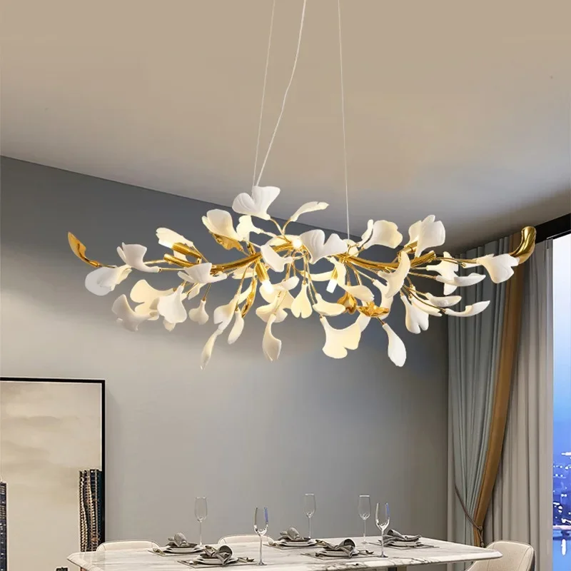 lustre-en-fer-simple-feuille-de-gingko-suspension-ligne-plafond-salon-restaurant-salle-d'exposition-hotel-hall-decoration-lumieres-led