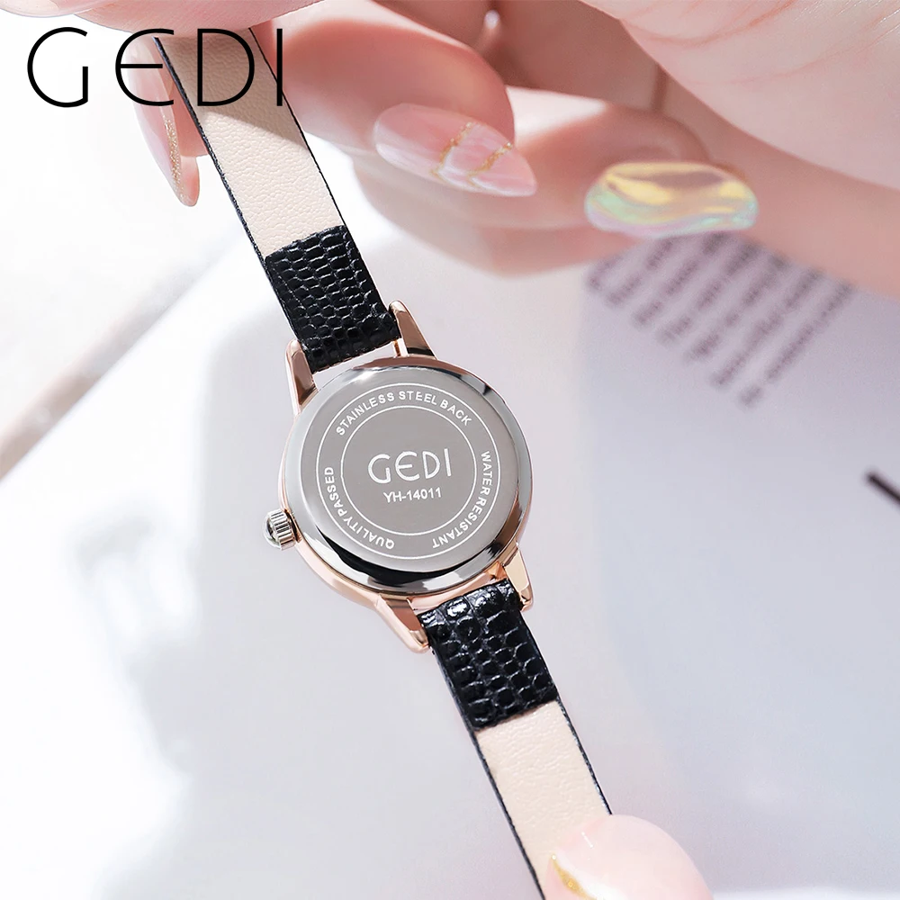 GEDI Ultra-thin Watch Women Luxury Brand Small Quartz Wristwatch Ladies Watches PU Leather Band Roman Scale Water Resistance 30m