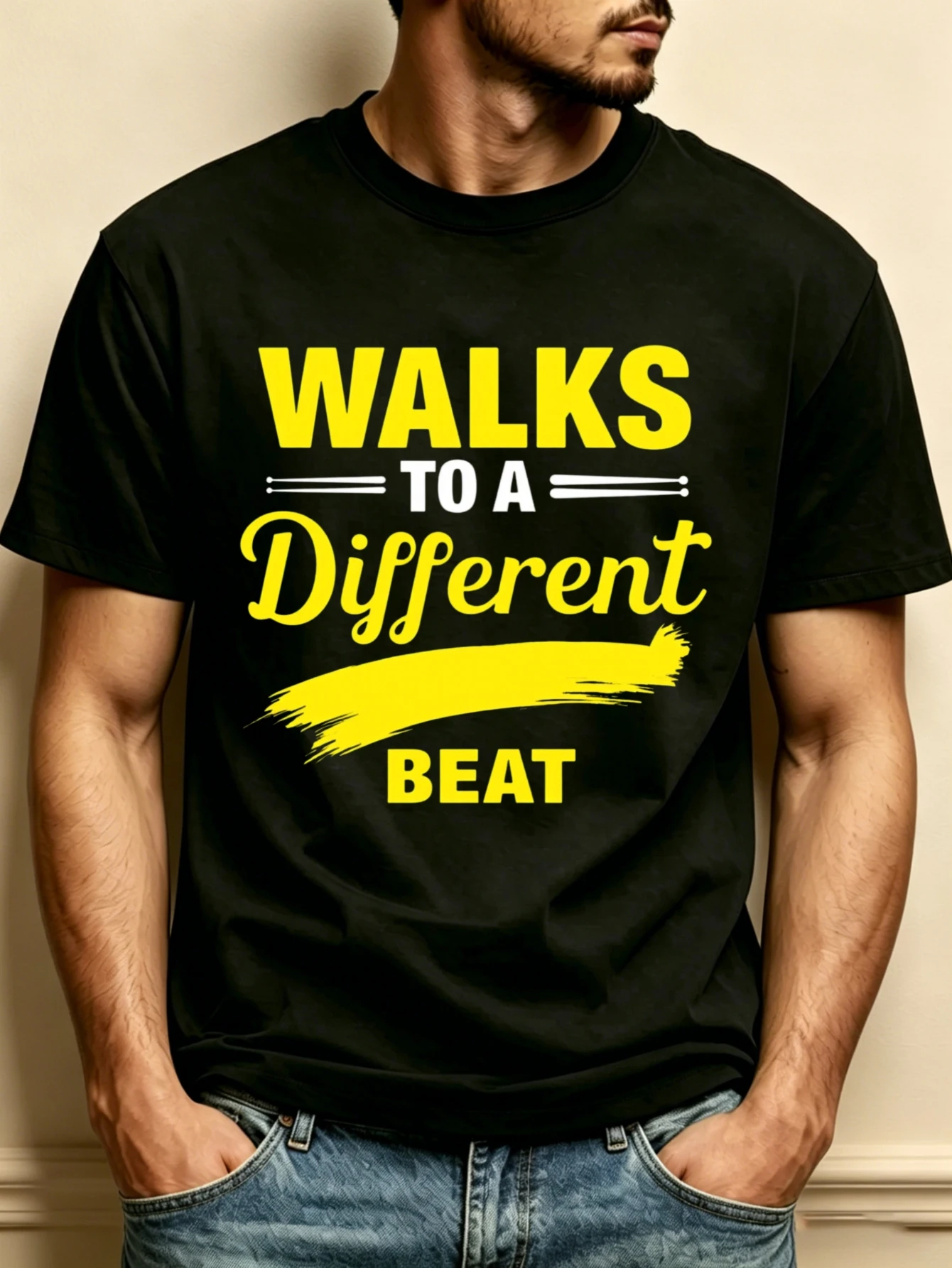 Casual Style Men's Round Neck T-Shirt, Loose Fit, Pure and Stylish, Versatile, Soft and Comfortable Fabric, Suitable for Daily Wear and as a Gift, Unique Rhythmic Design, Perfect Choice for Spring and Summer, Ideal Gift to Showcase Individuality and Unique Spirit, a Great Gift for Friends and Family