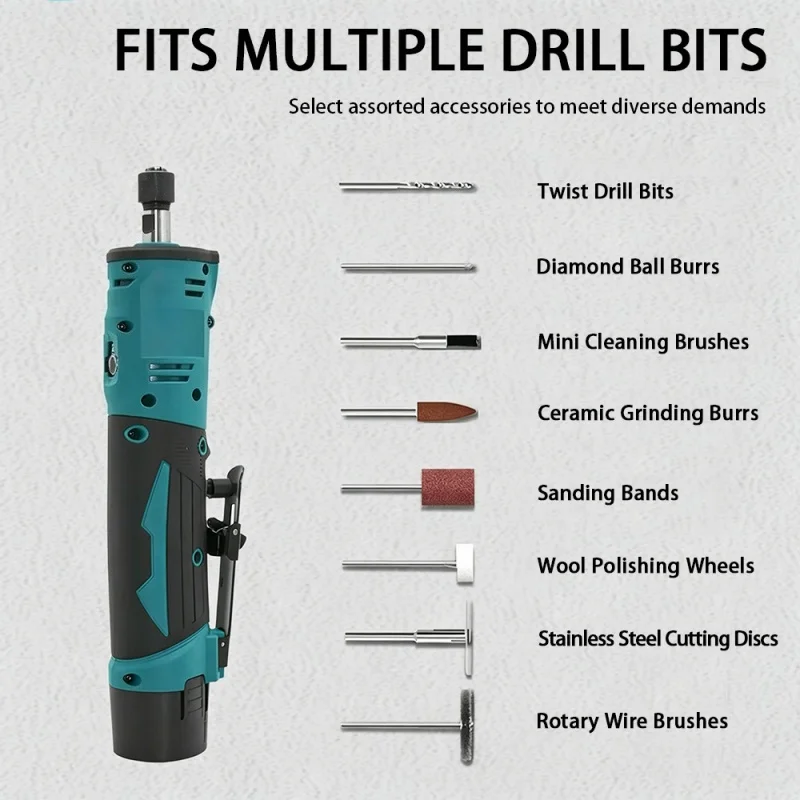 3-Speed Adjustable Electric Grinding Polishing Tool Cordless Brushless Straight Grinder Compatible with Makita 12V Battery