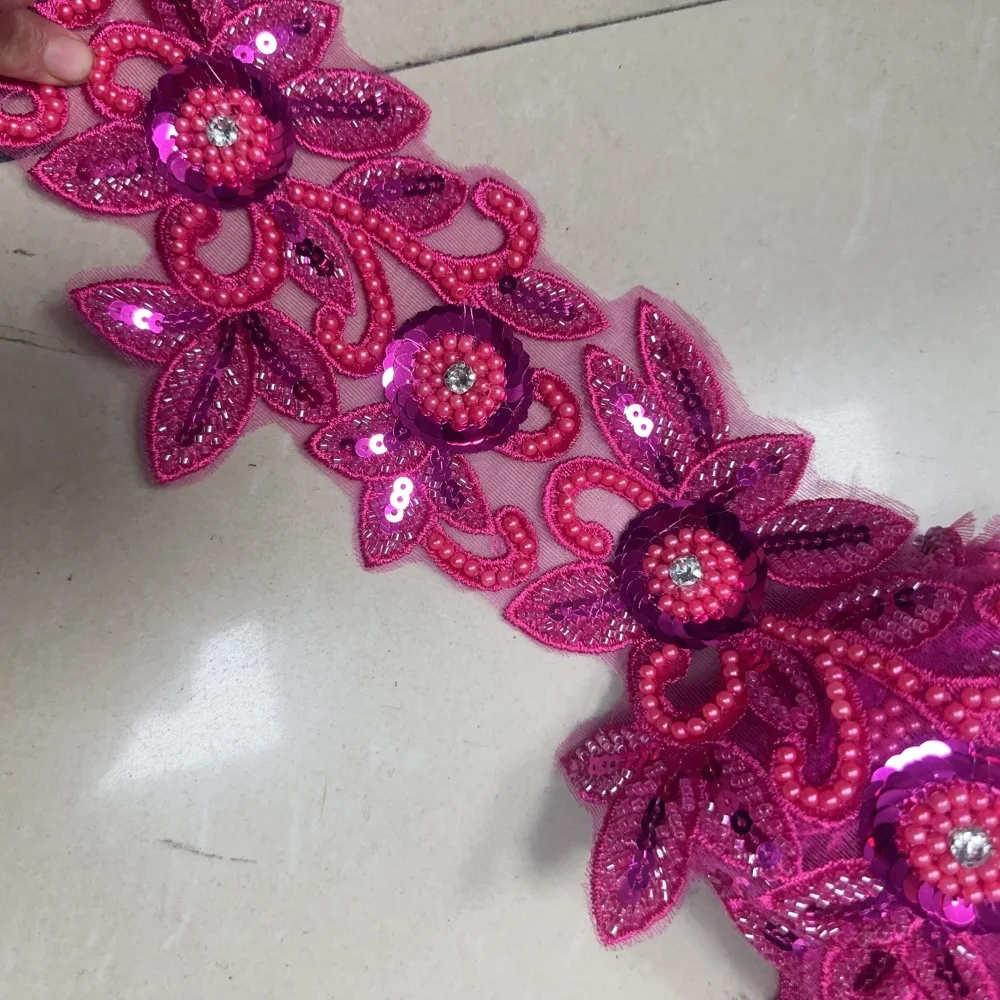 5 Yard Perlen-Spitzenstickerei, Hochzeitskleid-Schleier-Kopfschmuck, DIY-Blumenstickerei, Kleidungszubehör, DIY-Stickerei-Aufnäher