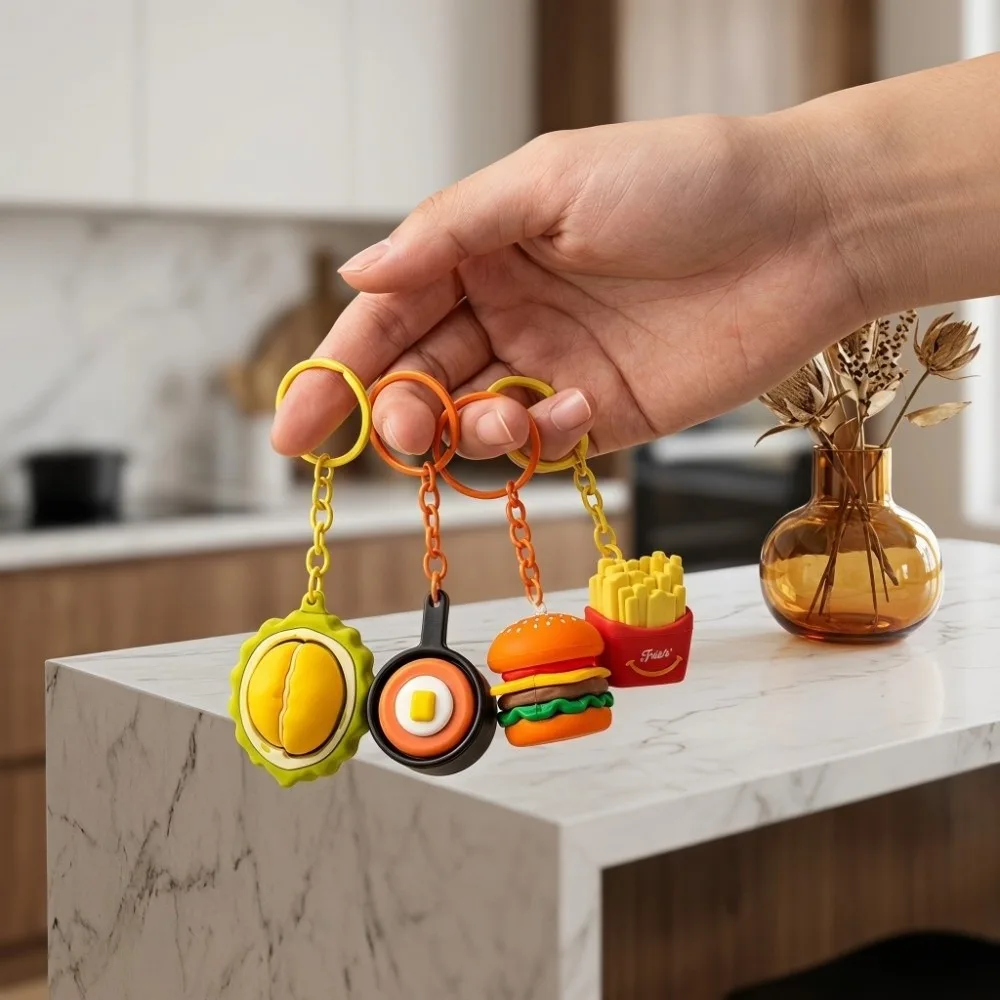 Novelty Relaxation Fidget Keychain Plastic Cute Simulation Food Keyring Lightweight Creative Press Bag Pendant Teens
