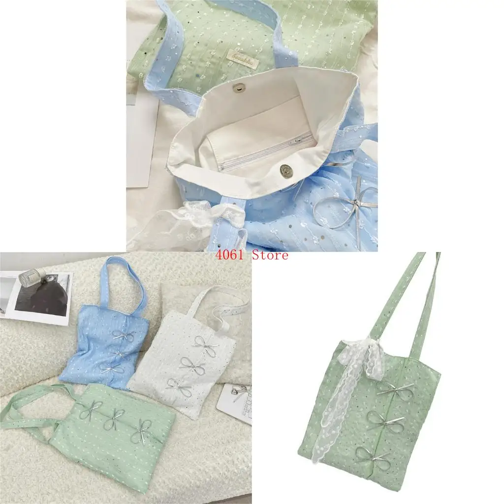 

Spacious Women's Handbag Sparkling Bows Decors Practical Polyester Gym Bag