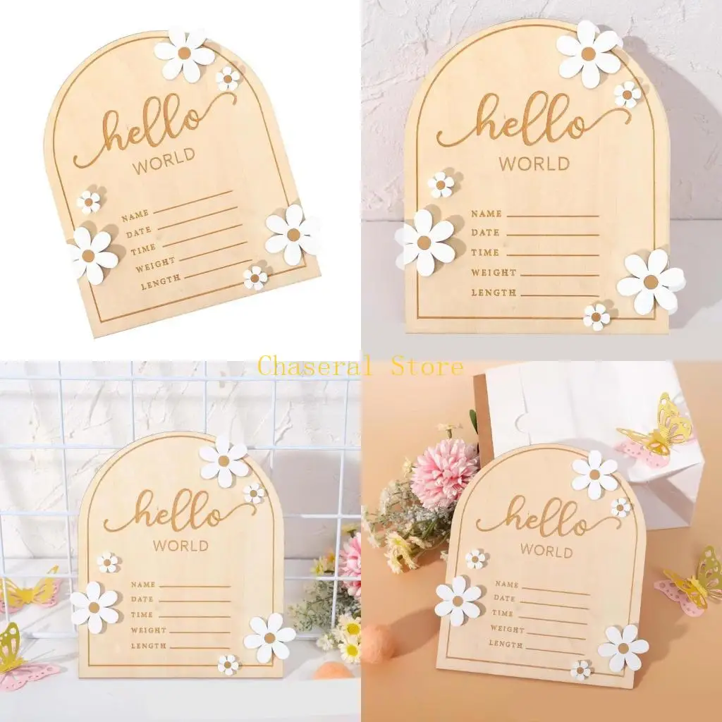 E7CE Hello Wooden Baby Name Sign Unisex Birth Monthly Plaque for Newborns Photoshoots and Nursery Display