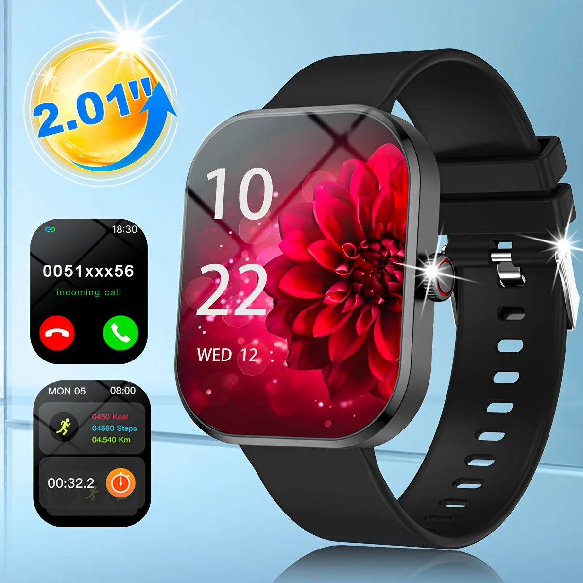 Smartwatch unisex da 2,01 pollici con chiamate wireless, avvisi di messaggi e modalità multi-sport: regalo perfetto per uomini e donne