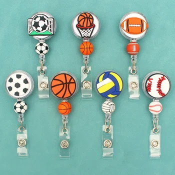 Creative Football Basketball Sports Style Badge Reel Nurse Enfermera ID Holder Girl Boy Retractable Name Card Holder Accessory