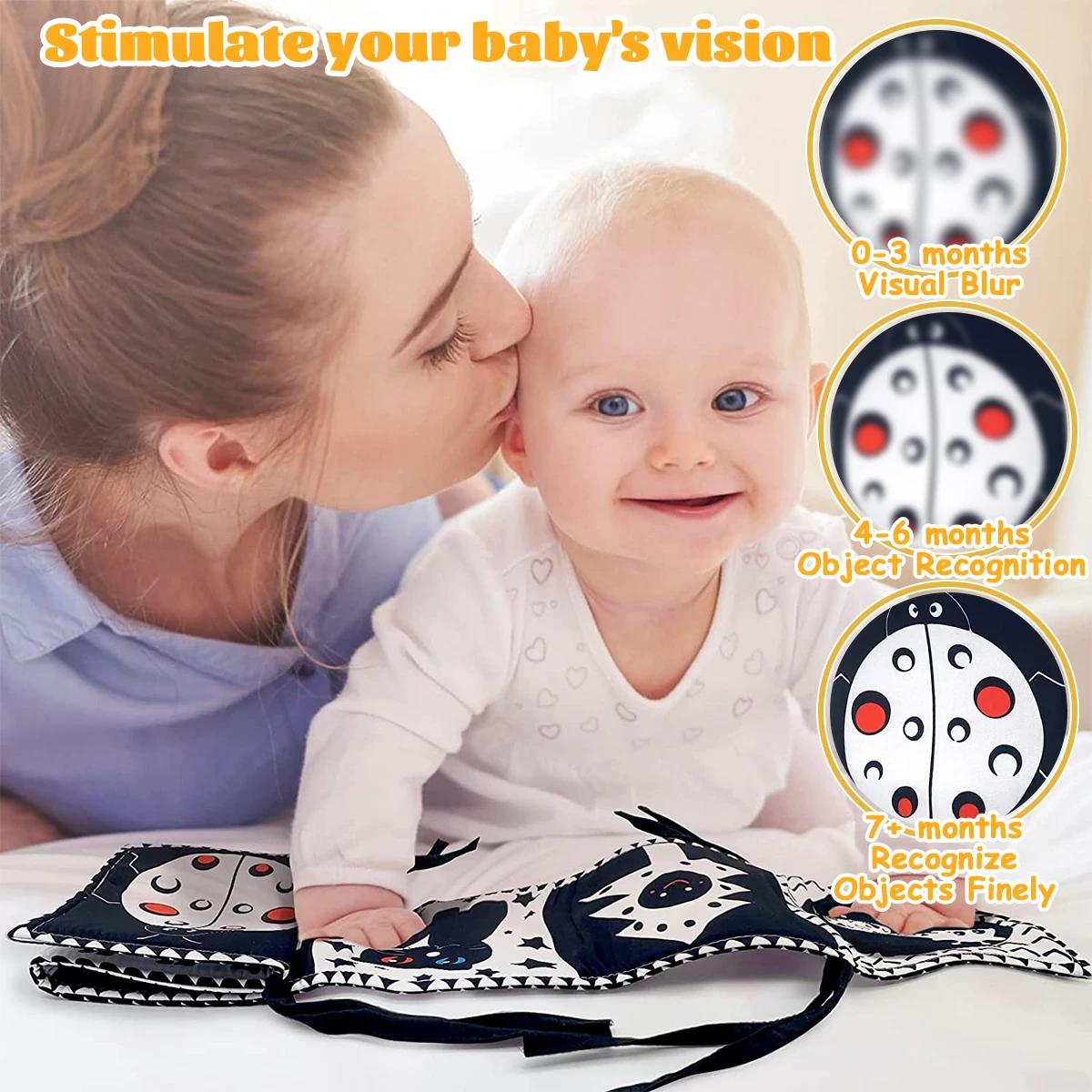 Baby Cloth Book Black and White High Contrast Sensory Toys Early Education Toddlers Sensory Activity Fabric Book for Babies