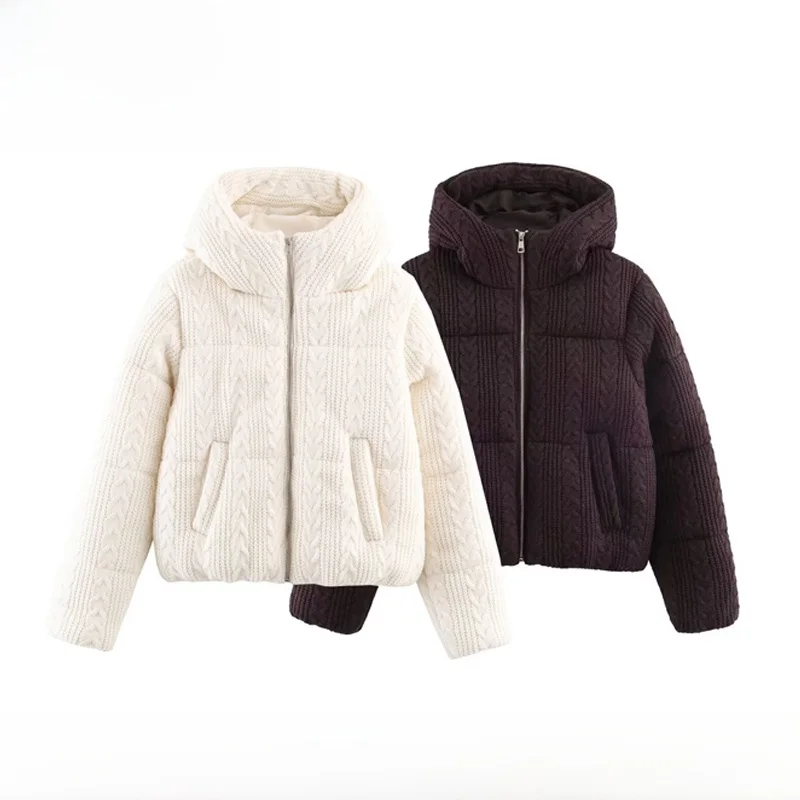 

EVEA New Women's Faionable Hooded Cotton Jaet Casual Versatile Autumn Winter Zipper Closure ort Length Color Coat