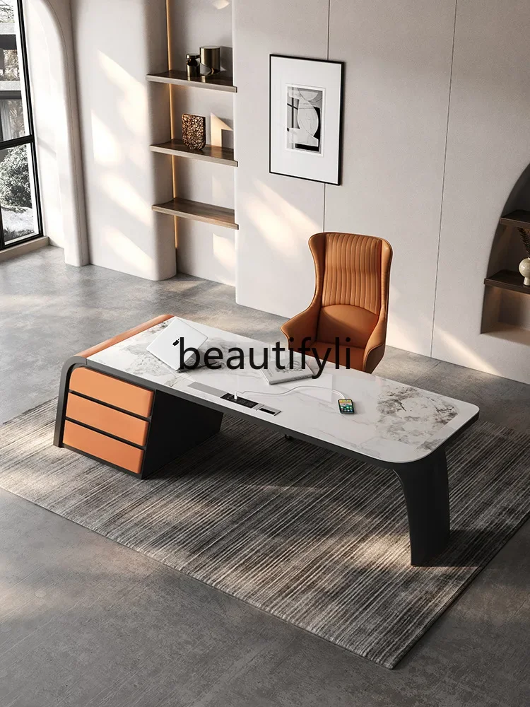 yj57 Italian Style Rock Slab Desk Light Luxury Study Designer Modern Minimalist Computer Advanced Writing Desk