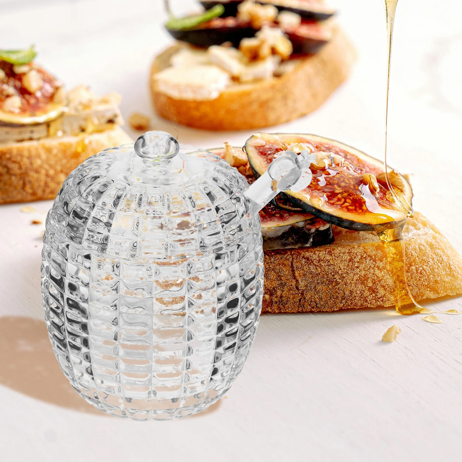 

1Set Honey Jar Glass Jam Storage Container Leakproof Lidded Jar with Stirring Stick for Home Kitchen Coffee Milk Tea