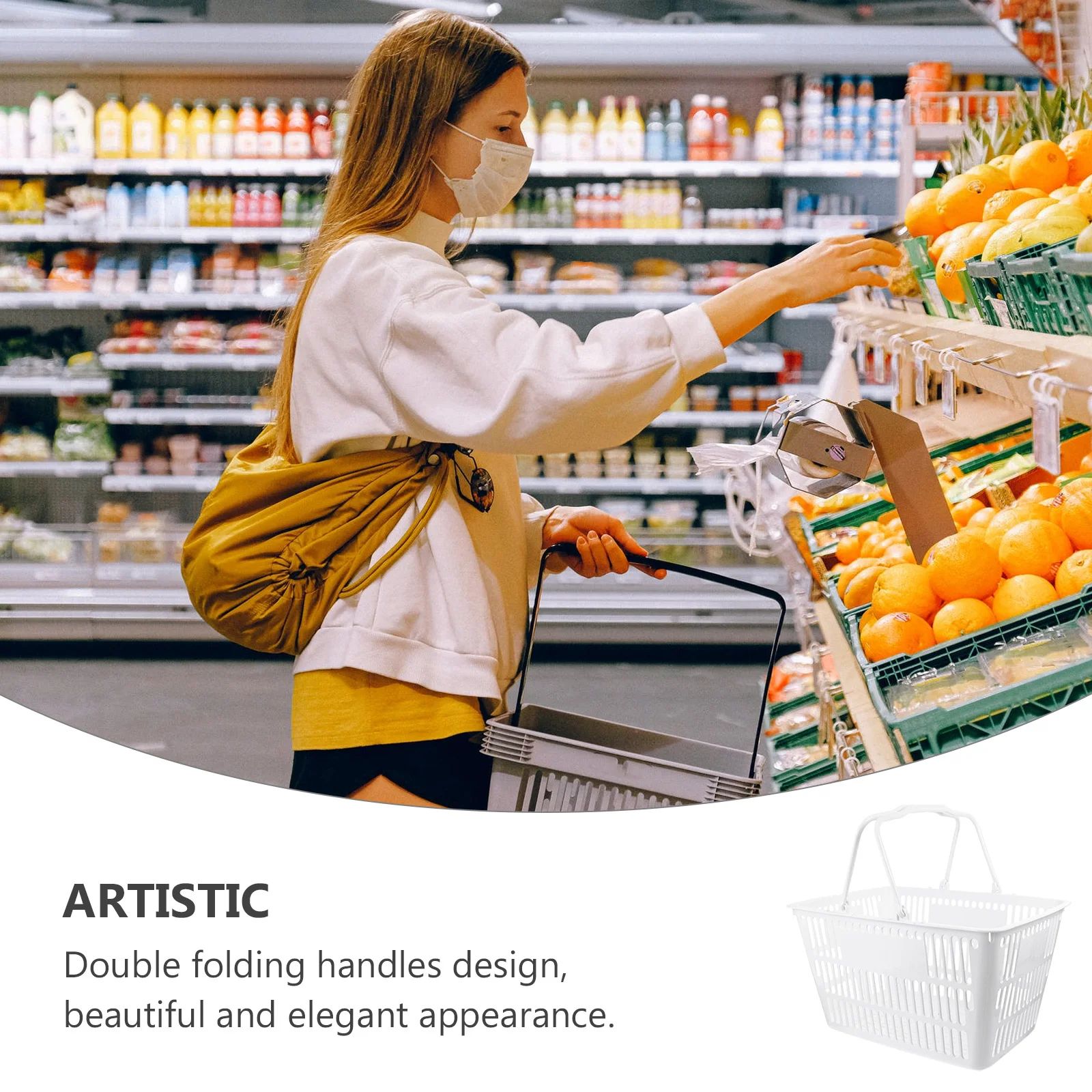 

1pc Plastic Storage Portable Handles Corrosion Resistant Shopping Basket Seasoning Organizer Bathroom Toiletries Holder Kitchen