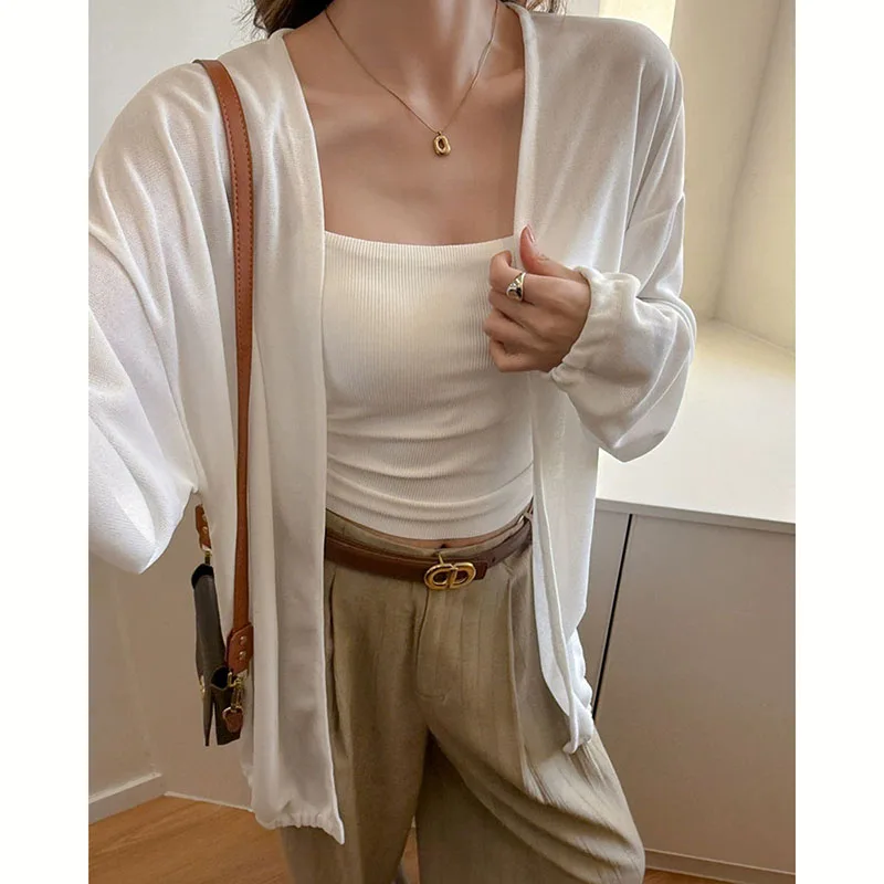 

Summer Thin Sun Protection Cardigans Women Casual Long Sleeve Ice Silk Knit Cardigan Tops Solid Loose Simple Versatile Outwear