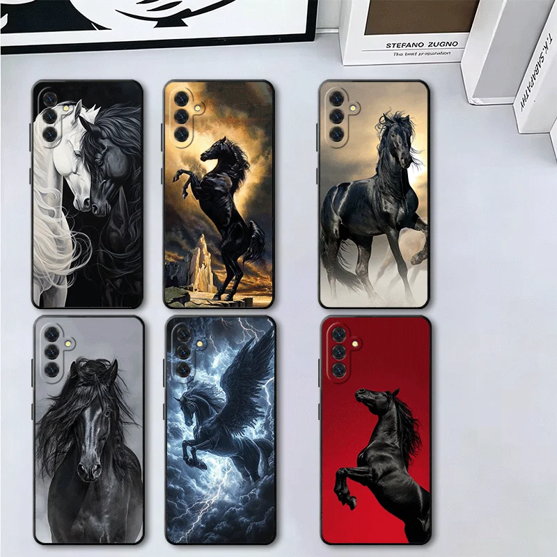 Black Horse Galloping Soft Phone Case for Samsung A17 A37 A57 A16 A26 A36 A56 A15 A25 A35 A55 A14 A24 A34 A54 A13 A23 A33 A53 A5