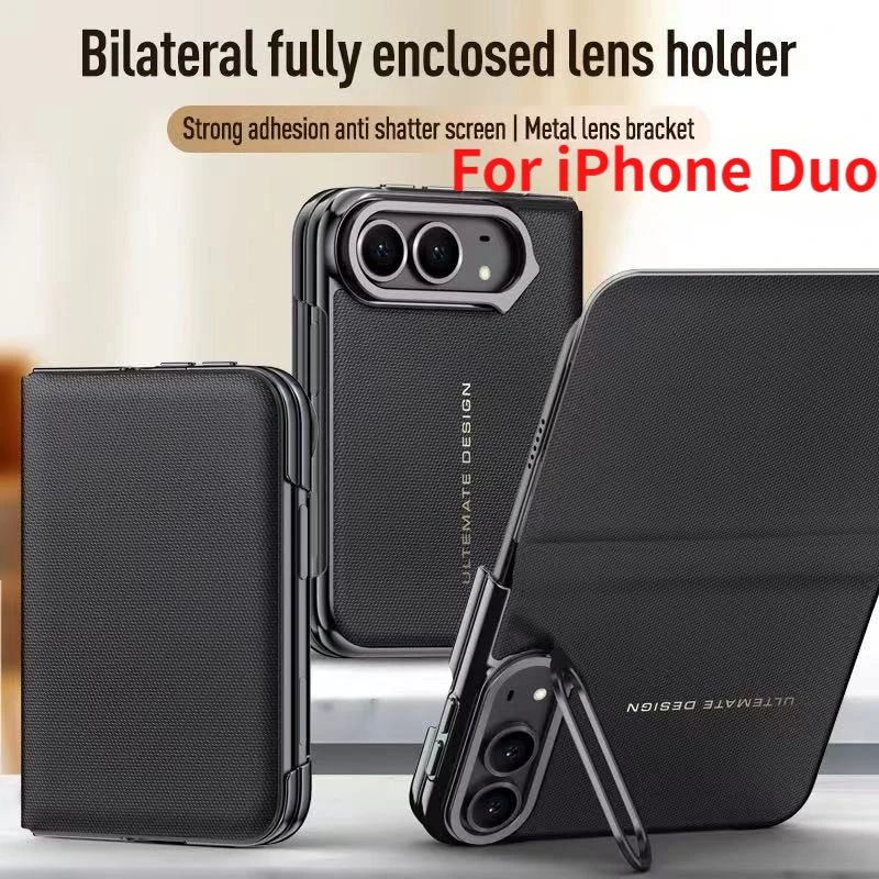 Business High-End Leather Lens Holder Case For iPhone Duo, Compatible with Outer Screen Protective Film All-in-One Phone Case