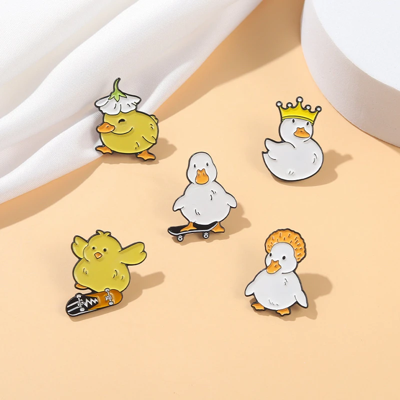 Lovely Animal Enamel Pin Custom Naughty Skate Goose Duck Chicken Brooch Bag Lapel Pin Cartoon Funny Badge Jewelry kid's Gift