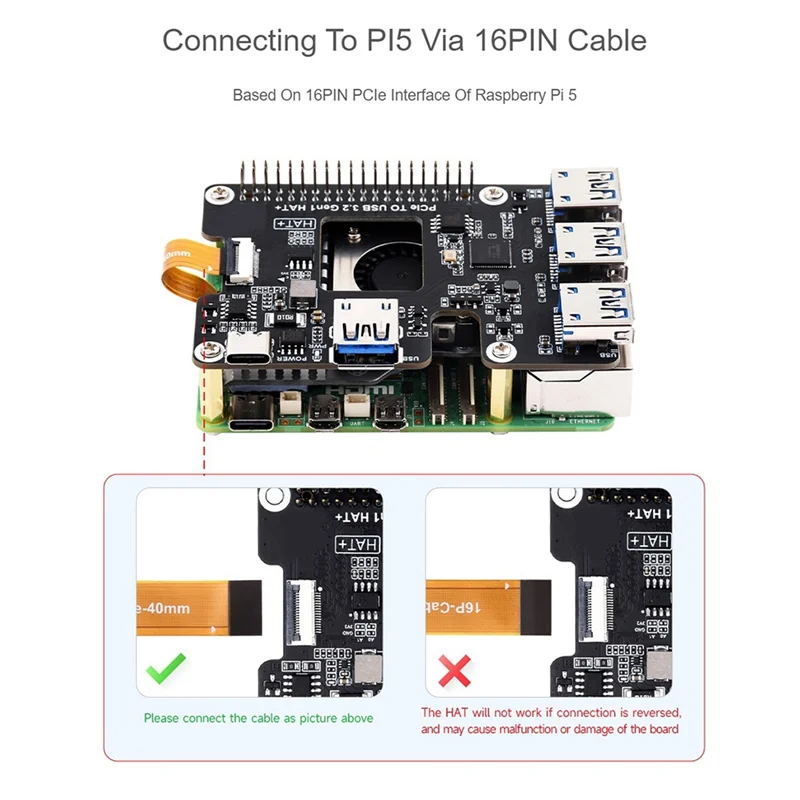 

Для Raspberry Pi 5 Pcie к USB 3.2 Gen1 HAT Pcie к USB-концентратору 4 порта USB Plug and Play для Raspberry Pi 5 Прочный