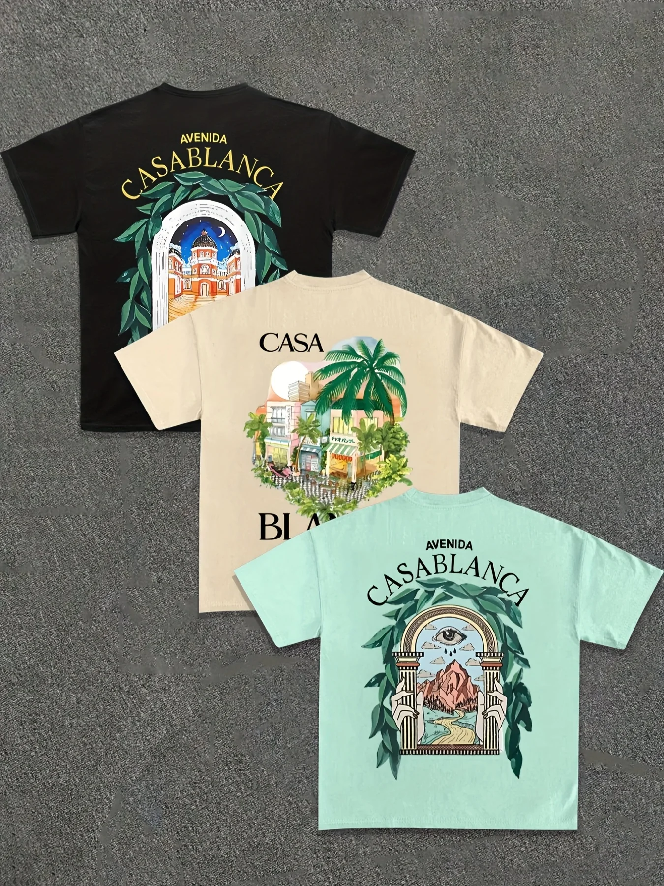 

3 pieces of men's casual short-sleeved T-shirts - summer round-necked printed style, perfect for the beach.