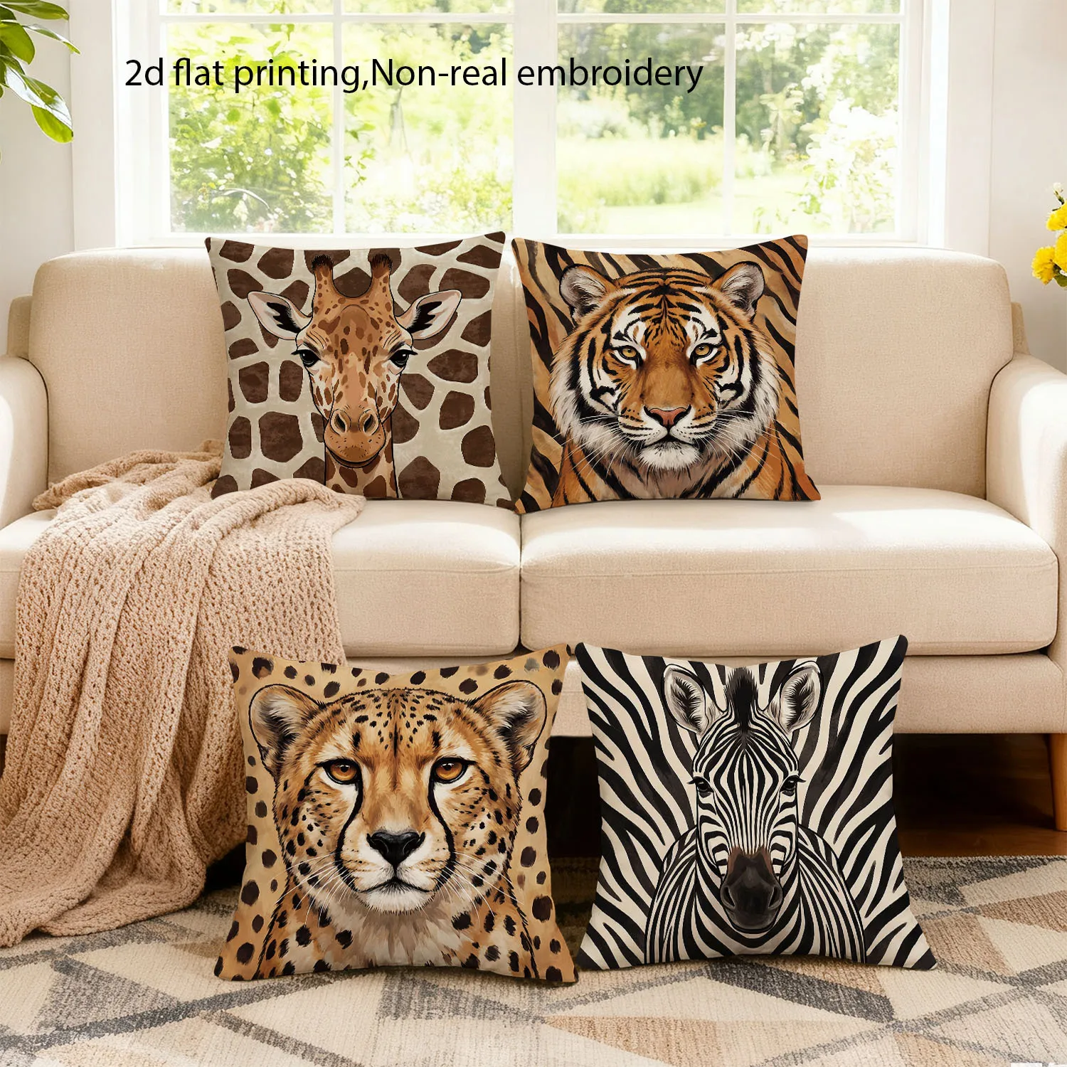 

4pcs Jungle Safari Style Pillow Covers, double-sided Printed Cushion Cases, Cozy Nature-Inspired Home Decor for Living Room