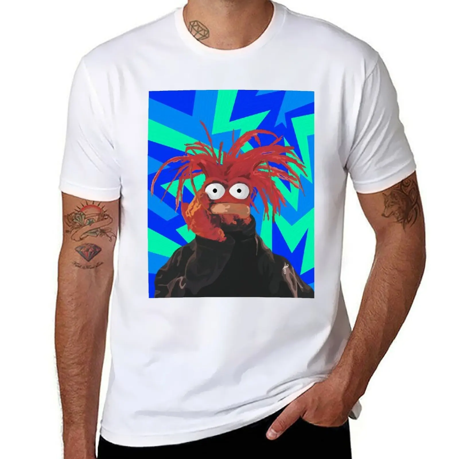 

Pepe the king prawn Muppet Portrait (version 1/3 - blue background) T-Shirt t shirt man designer t shirts cotton 100% T-Shirt