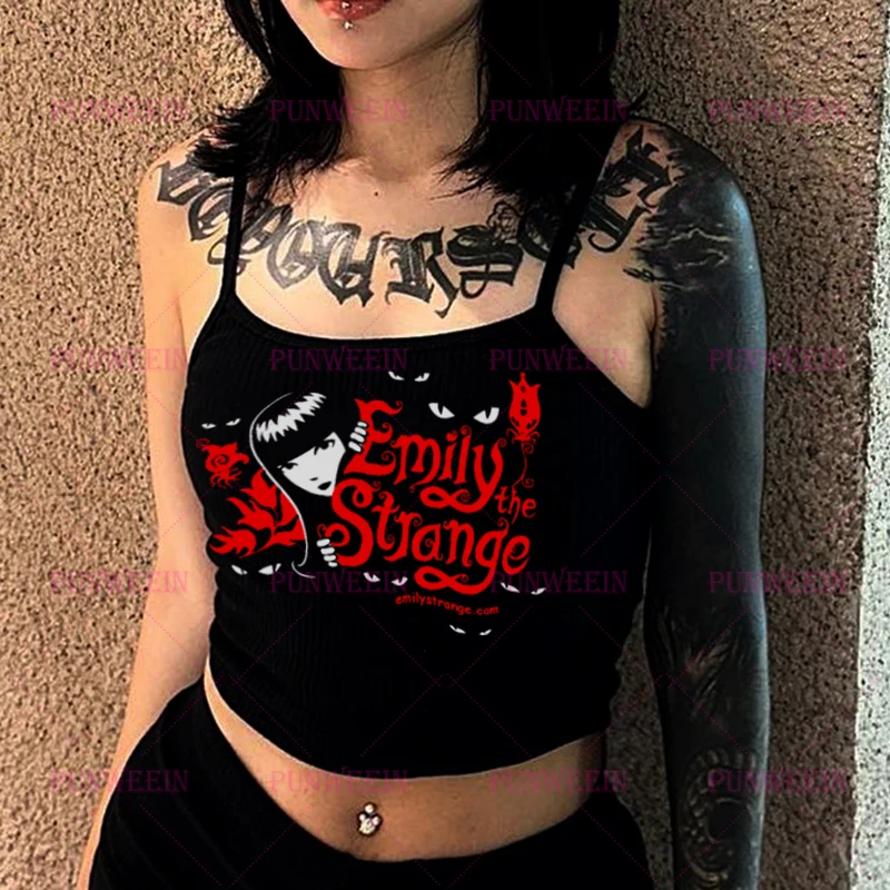 Emily The Strange Cat Individuality Vintage Y2k 90s Tank Top Streetwear Harajuku Gothic Graph cute Streetwear Emo girl Tank Top