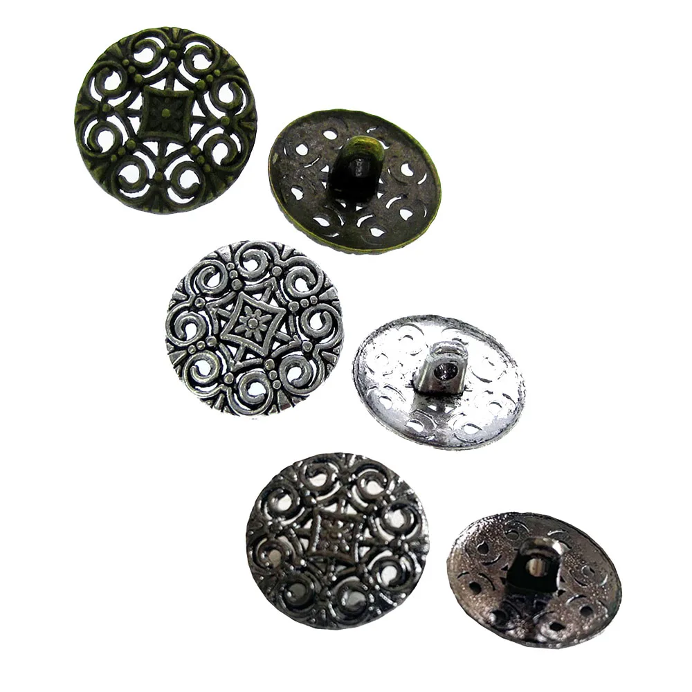 20Pcs Vintage Metal Pierced Buttons Shank Flower Metal Buttons Fit Sewing Clothing Craft 18.0mm