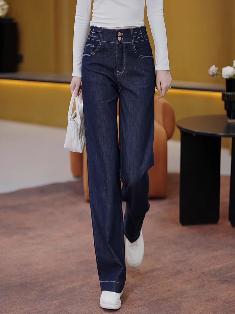 

High Waist Loose Drapey Straight Leg Wide Leg Denim Jeans Women's Spring Autumn Blue Dreamy Casual Comfortable Breathable