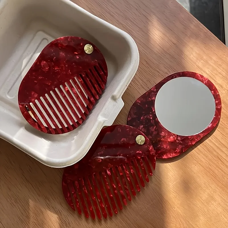1pc Creative Fashion Portable Versatile Folding Travel Mirror Comb Women Hair Care Makeup Tool Gift Beauty Accessory