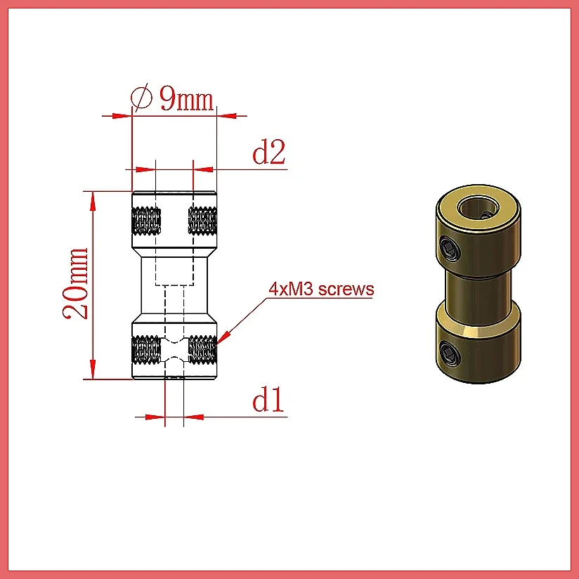 GKTOOLS D9L20 Brass Flexible Motor Shaft Coupling 2mm 2.3mm 3mm 3.17mm 4mm 5mm 6mm Transmission Connector