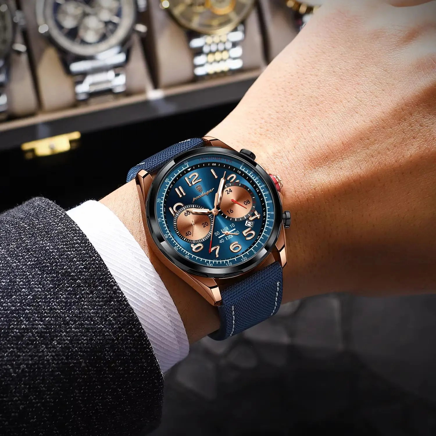 POEDAGAR Luxury Men Quartz Watch Waterproof Luminous Chronograph Date Man Watch Nylon Leather Strap Outdoor Sports Men's Watches