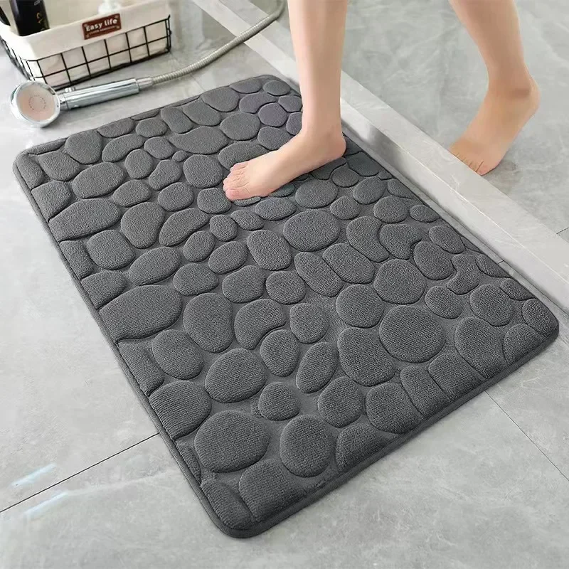 3D Non Slip Bathroom Mat Cobblestone Embossed Bath Mats Absorbent Doormat Carpet Door Floor Mats Machine Washable Quick Drying