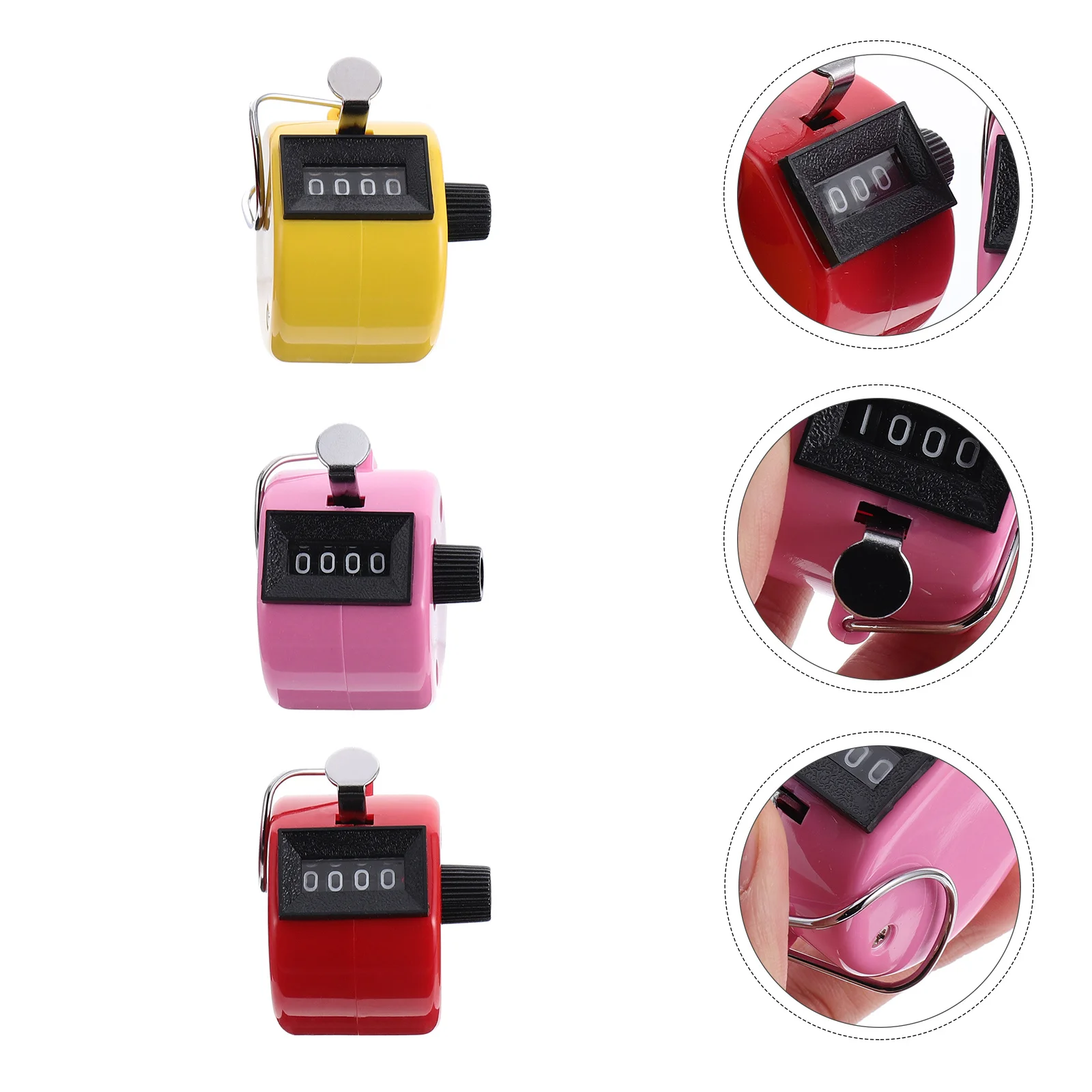 เครื่องนับอิเล็กทรอนิกส์ 3 ชิ้น 4 หลัก เครื่องนับดิจิตอลแบบแมนนวล ขนาดกะทัดรัด พกพาสะดวก สำหรับการนับที่แม่นยำ สีสุ่ม กีฬาแบบทีม