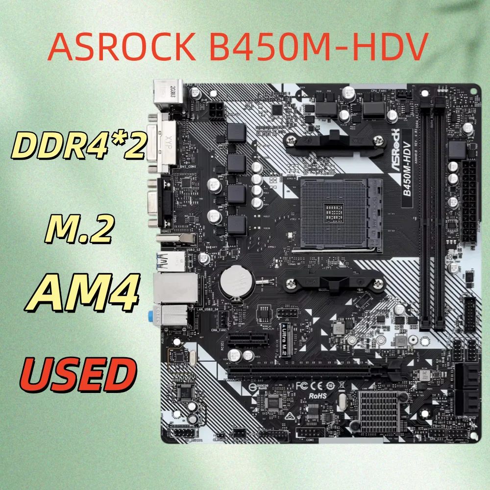 ASROCK B450M-HDV R4.0 AMD B450 Motherboard AM4 Support Ryzen 5 5600 5500 Ryzen 7 5700G 3700X 3 3200G CPU DDR4 M.2 HDMI Micro ATX