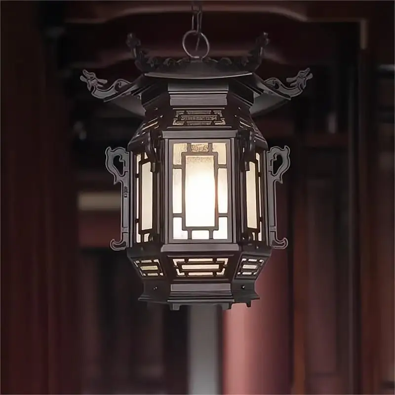 Classical Style Outdoor Chandelier Eaves Antique Gallery Lantern Corridor Lamp  Courtyard Retro Outdoor Waterproof Pendant Light